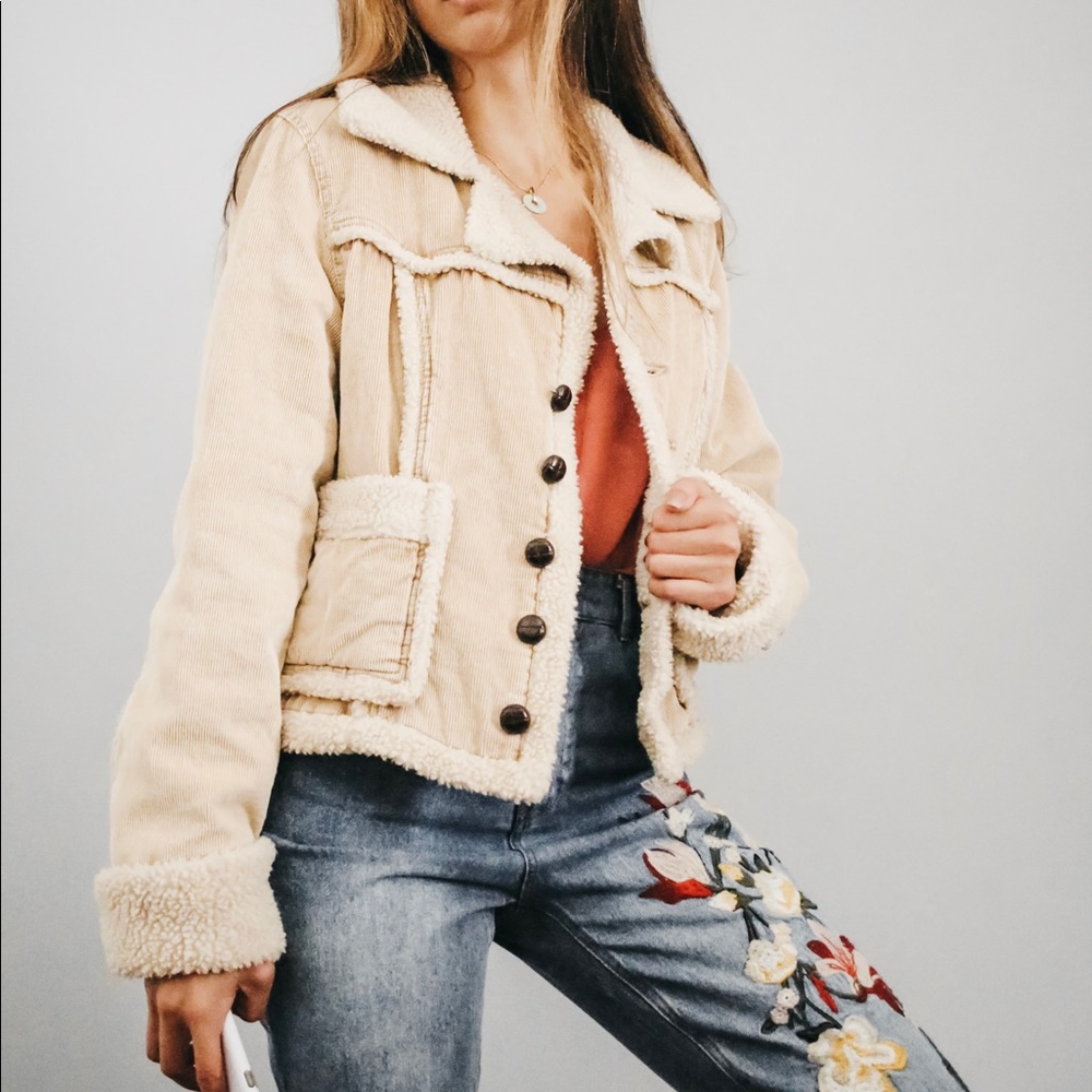 Cream Corduroy Jacket With Wool Lining